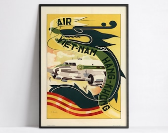 Vintage airline poster - Air Vietnam- aviation - Travel poster - A3, A2, A1, A0, 24x36in, 50x70cm ... - Wall art poster - Advertising poster