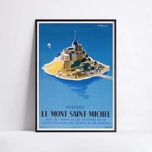 Vintage Reiseplakat - St Michael's Mount, Frankreich - Retro Plakat - Größen: A3 A2 A1 A0 20x30 24x36 40x60 50x70 60x90 70x100 Druck