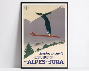 Art nouveau poster  - vintage ski posters - French poster - Alps Jura