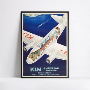 Vintage airline poster - KLM Royal Dutch Airlines - Retro travel - A3, A2, A1, A0, 24x36in, 50x70cm - Wall art poster - Advertising poster