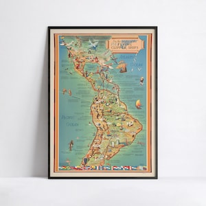 A3, A2, A1, A0, 24x36in, 50x70cm... - Póster de Pan Am - América del Sur - Rutas de los barcos clipper voladores - Póster vintage de aerolínea
