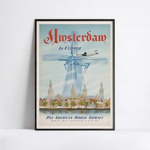 Poster HD - A3, A2, A1, A0, 24x36 pollici, 50x70 cm ... - Poster Pan Am - Amsterdam di Clipper Pan American - Poster aereo d'epoca