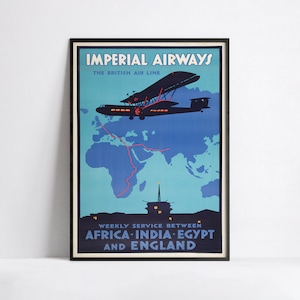 Vintage Fluglinien Poster - Imperial Airways - Reiseplakat - A3, A2, A1, A0, 24x36in, 50x70cm.. - Kunst Wandposter - Werbeplakat