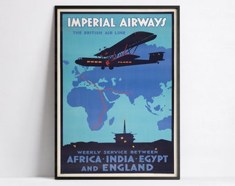 Vintage airline poster - Imperial Airways - Travel poster - A3, A2, A1, A0, 24x36in, 50x70cm .. - Wall art poster - Advertising poster
