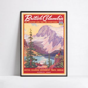 Vintage travel poster  - British Columbia - Canada - A3, A2, A1, 24x36 in, 50x70cm ... - Advertising tourism poster