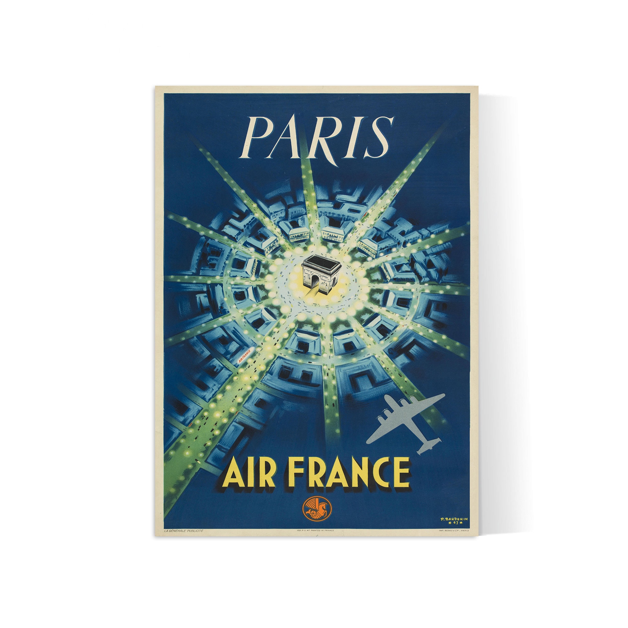 Vintage Air France Poster - Paris - A3, A2, A1, A0, 24x36in, 50x70