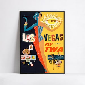 Póster de viaje vintage - Fly TWA - Las Vegas - A3, A2, A1, 24x36 in, 50x70cm ... - póster de turismo - póster vintage de aerolínea