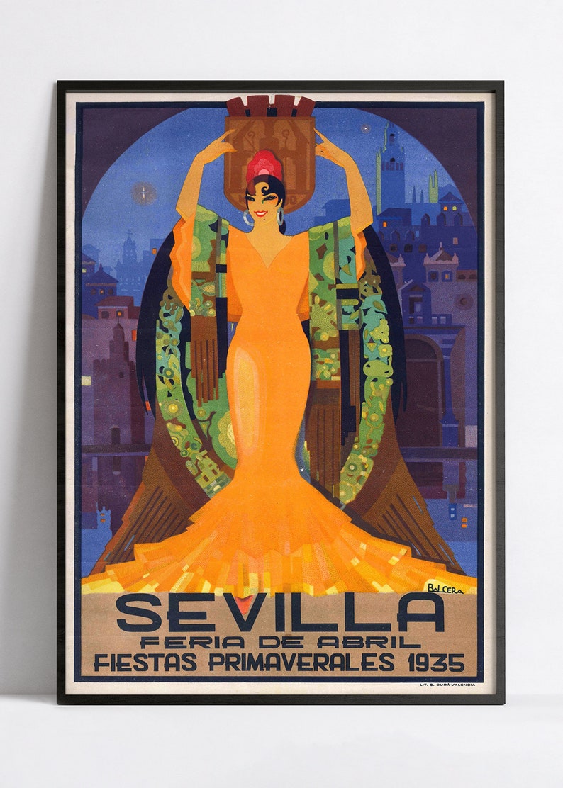 Cartel publicitario - Anuncios de viajes - Impresión en póster 40x60, 50x70, 60x90, 70x100, A3, A2, A1, A0, 12x18, 20x30, 24x36 - Cartel vintage de Sevilla imagen 2