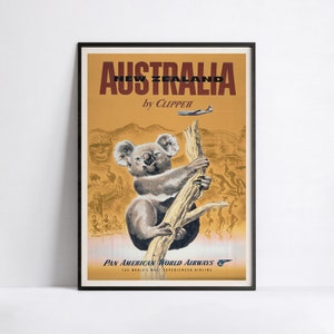 Poster HD - A3, A2, A1, A0, 24x36 pollici, 50x70 cm ... - Poster Pan Am - Australia di Clipper Pan American - Poster aereo d'epoca