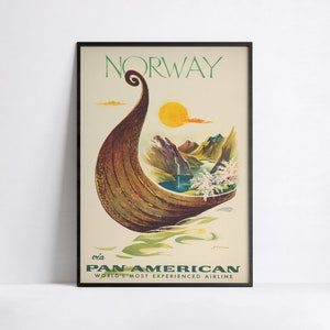 Póster HD - A3, A2, A1, A0, 24 x 36 pulgadas, 50 x 70 cm... - Póster de Pan Am - Noruega vía Pan American - Póster de aerolínea vintage
