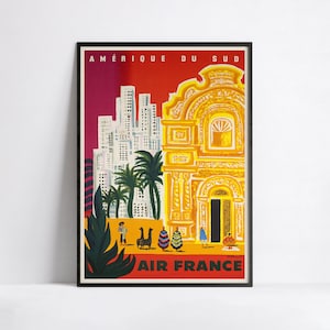 Manifesto Air France d'epoca - Sud America - A3, A2, A1, A0, 24x36 pollici, 50x70 cm ... - Manifesto artistico da parete - Manifesto pubblicitario - Manifesto estetico