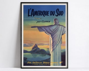 Large HD Poster  - Pan Am poster - South America, Brazil - Vintage airline poster