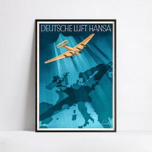HD Poster - A3, A2, A1, A0, 24x36in, 50x70cm ... - Deutsche Fluglinie Plakat - Vintage Fluglinienplakat