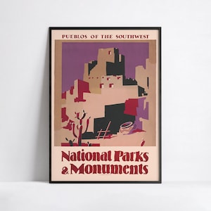 Póster vintage de parques nacionales y monumentos - Póster de viaje retro - A3, A2, A1, A0, 24 x 36 pulgadas, 50 x 70 cm. Póster Art Nouveau - Póster de arte mural