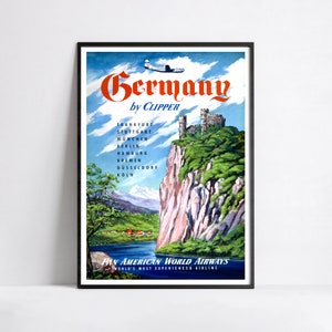 Póster vintage de Pan Am - Alemania - A3, A2, A1, A0, 24 x 36 pulgadas, 50 x 70 cm... - Póster vintage de aerolíneas - Anuncios de viajes - Póster genial - Póster HD