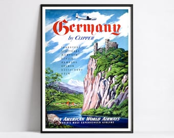 Vintage pan am poster - Germany - A3, A2, A1, A0, 24x36in, 50x70cm ... - Vintage airline Poster - travel ads - cool poster - HD poster