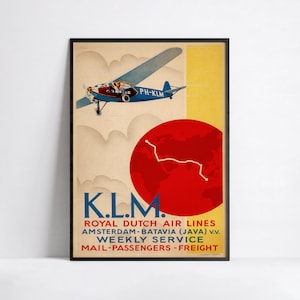 Vintage Fluglinien Poster - KLM Royal Dutch Fluglinien - Retro Reise - A3, A2, A1, A0, 24x36in, 50x70cm - Kunst Wandposter - Werbeplakat