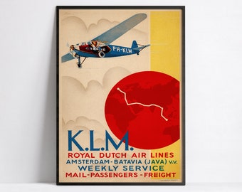 Vintage luchtvaartposter - KLM Royal Dutch Airlines - Retro reizen - A3, A2, A1, A0, 24x36in, 50x70cm - Muurkunstposter - Reclameposter