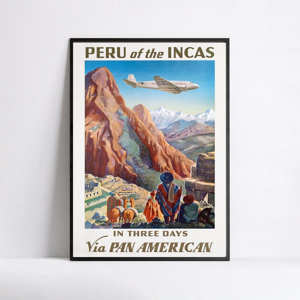 Poster HD - A3, A2, A1, A0, 24 x 36 pouces, 50 x 70 cm... - Poster Pan Am - « Le Pérou des Incas » - Poster vintage de compagnie aérienne