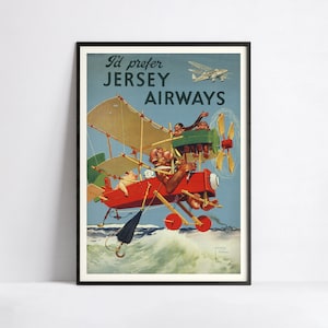 Vintage Fluglinien Poster - Jersey Airways - Reiseplakat - A3, A2, A1, A0, 24x36in, 50x70cm.. - Kunst Wandposter - Werbeplakat