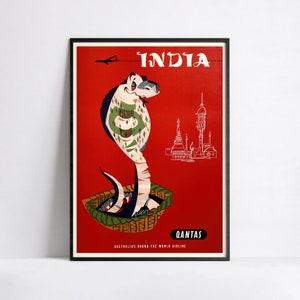 Póster vintage de aerolínea - Qantas India - Póster de viaje - A3, A2, A1, A0, 24x36in, 50x70cm .. - Póster de arte mural - Póster publicitario