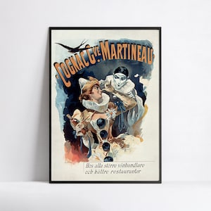 Póster publicitario vintage francés de gran formato en alta definición: Cognac Martineau