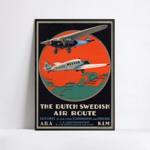 Vintage Fluglinien Poster - KLM Royal Dutch Fluglinien - Retro Reise - A3, A2, A1, A0, 24x36in, 50x70cm - Kunst Wandposter - Werbeplakat