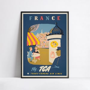Póster vintage de aerolíneas - Fly TCA France - Póster de viaje - A3, A2, A1, A0, 24x36in, 50x70cm .. - Póster de arte mural - Póster publicitario