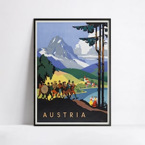 Cartel de viaje vintage - Austria - Retro - A3, A2, A1, 24x36 in, 50x70cm... - Cartel publicitario turístico