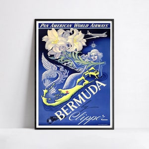 Vintage Reiseplakat - Pan Am Bermuda - Retro Fluglinie - A3, A2, A1, A0, 24x36in, 50x70cm.. - Kunst Wand Plakat - Werbeplakat