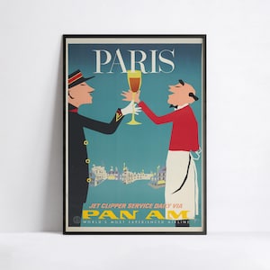 HD Poster - A3, A2, A1, A0, 24x36in, 50x70cm ... - Pan Am Poster - Paris von Clipper Pan American - Vintage Airline Poster