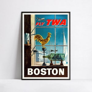 Póster vintage de aerolínea - TWA Boston - Aviación - Póster de viaje - A3, A2, A1, A0, 24x36in, 50x70cm .. - Póster de arte mural - Póster publicitario
