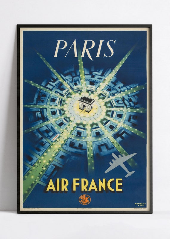 Vintage Air France Poster - Paris - A3, A2, A1, A0, 24x36in, 50x70