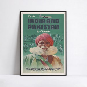 HD Poster - A3, A2, A1, A0, 24x36in, 50x70cm ... - Pan Am Poster - Indien und Pakistan von Clipper Pan American - Vintage Airline Poster
