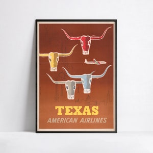 Póster vintage de American Airlines - Texas - A3, A2, A1, A0, 24x36in, 50x70cm... - Póster de arte mural - Póster publicitario - Póster estético