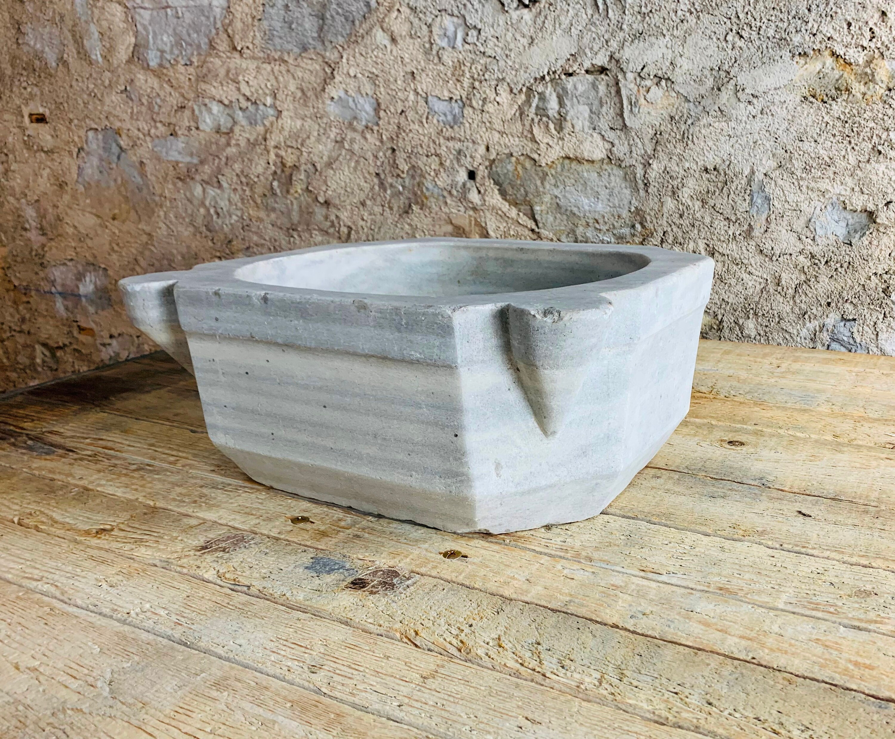 Ancien Bénitier en Marbre Blanc Vasque Evier Lavabo Vintage Design Rare - Perçage Possible