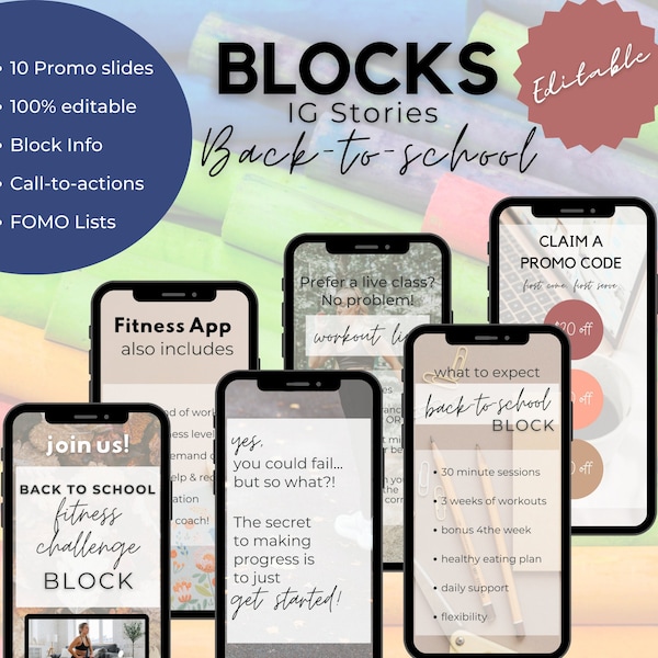 Back to School / BODi / Blocks / Editable / IG Stories / Made-for-you / Mensuel / Challenge Group / Promo / 2023