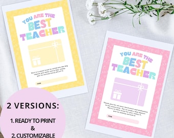 Teacher Appreciation Gift Card Holder Bundle | Best Teacher | Customizable | Printable | Teacher Gift | Instant Download | Canva Template