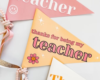 Regalo para maestros, paquete de 6 banderines escolares, imprimible para maestros, personalizable, descarga digital instantánea, impresión en casa, agradecimiento a los maestros