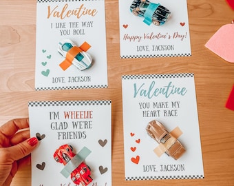 Tarjetas de San Valentín de coches para niños: Tarjetas imprimibles de Hot Wheels para San Valentín. Tarjetas de San Valentín editables en Canva para clases. Tarjetas de San Valentín de coches de juguete. Descarga digital. 5x7