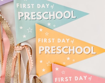 Banderín para el primer día de preescolar: imprimible para el regreso a clases (descarga digital)
