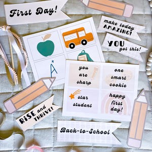 First Day of School Printable Bundle, Pennant Flag, Tags, Banners, Digital Download, Back-to-School