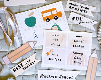First Day of School Printable Bundle, Pennant Flag, Tags, Banners, Digital Download, Back-to-School