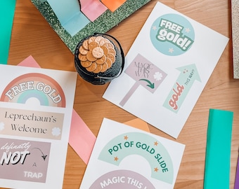 Kit imprimible de trampa para duendes para niños / Manualidad para el Día de San Patricio / Actividad fácil para preescolar y jardín de infantes / Descarga de letreros de trampa adorables