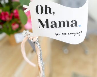Banderines imprimibles "Oh Mama" y "Oh Baby" / Decoración para baby shower, imprimibles DIY para baby shower, accesorios fotográficos, decoraciones en rosa y azul