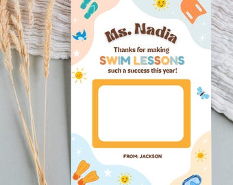 Portatarjetas de agradecimiento para profesores de natación: imprimible y editable (descarga digital)