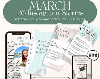 Historias de Instagram del grupo BOD de marzo para socios de BODi, entrenadores de Beachbody y grupos de desafío