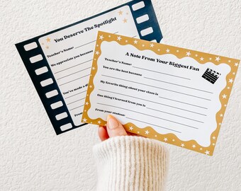 Tarjeta imprimible de agradecimiento para profesores / Agradecimiento a los profesores con temática de Hollywood / Regalo de fin de curso para profesores / Descarga instantánea / Plantilla de Canva