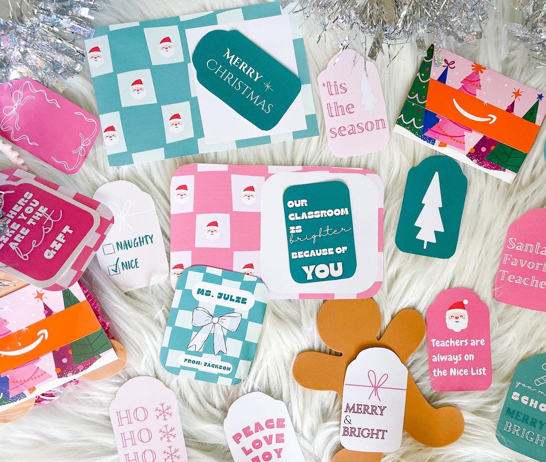 Christmas Teacher Gift Tags Printable | Editable Canva Teacher Tags ...