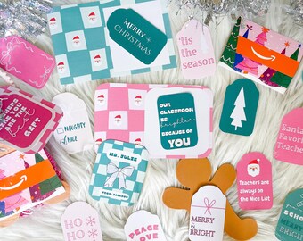 Etiquetas de regalo para maestros de Navidad (imprimibles y editables) en Canva. Regalo de agradecimiento para maestros en Navidad.